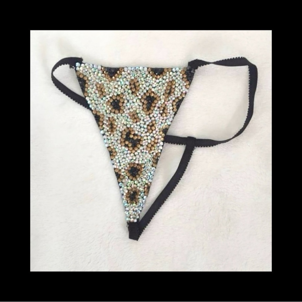 Leopard Print Sparkly Rhinestone Pantie Sizes XS Small Medium Large 1X 2X 3X 4X